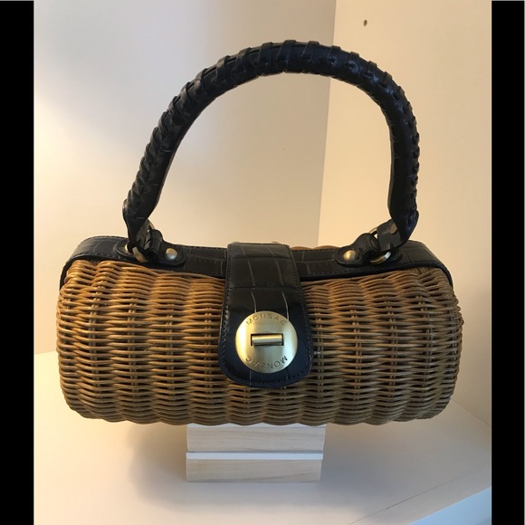 Monsac Handbags - Monsac Rattan and leather barrel bag purse